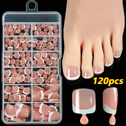 120Pcs 9-Colors French Fake Toenails Summer Short Sqaure Press On Toe Nails Tips Glossy Nude/Pink/Brown Full Cover False Toenail Beauty World Shop
