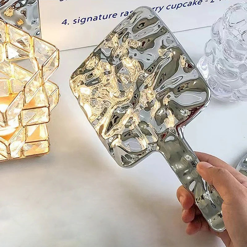 Electroplated Handle Makeup Mirrors Beauty Portable Round Hand Square Hand S/M/L Make Up Mirror Beauty World Shop