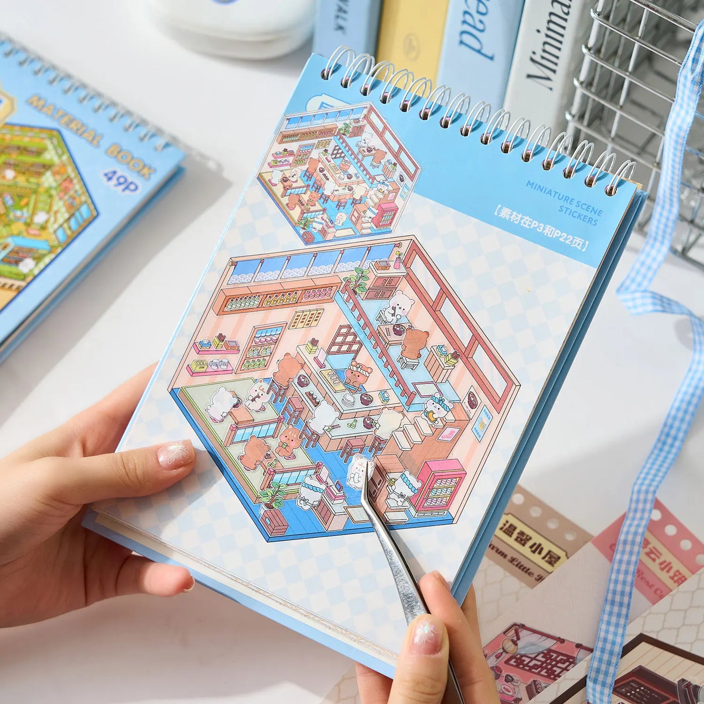 Mr Paper 49pcs/bag Business Town Series Mini 3D Miniature Scenography Sticker Book Visual Stacking Scene Stickers DIY Gift Decor Beauty World Shop