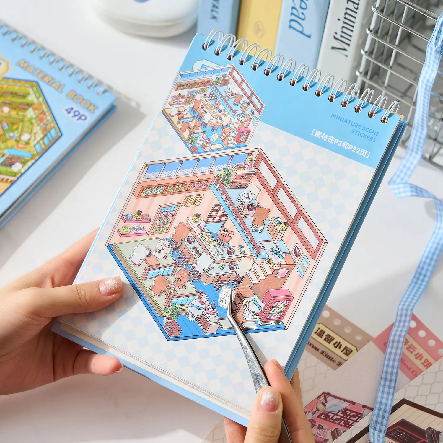 Mr Paper 49pcs/bag Business Town Series Mini 3D Miniature Scenography Sticker Book Visual Stacking Scene Stickers DIY Gift Decor Beauty World Shop