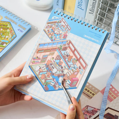 Mr Paper 49pcs/bag Business Town Series Mini 3D Miniature Scenography Sticker Book Visual Stacking Scene Stickers DIY Gift Decor Beauty World Shop