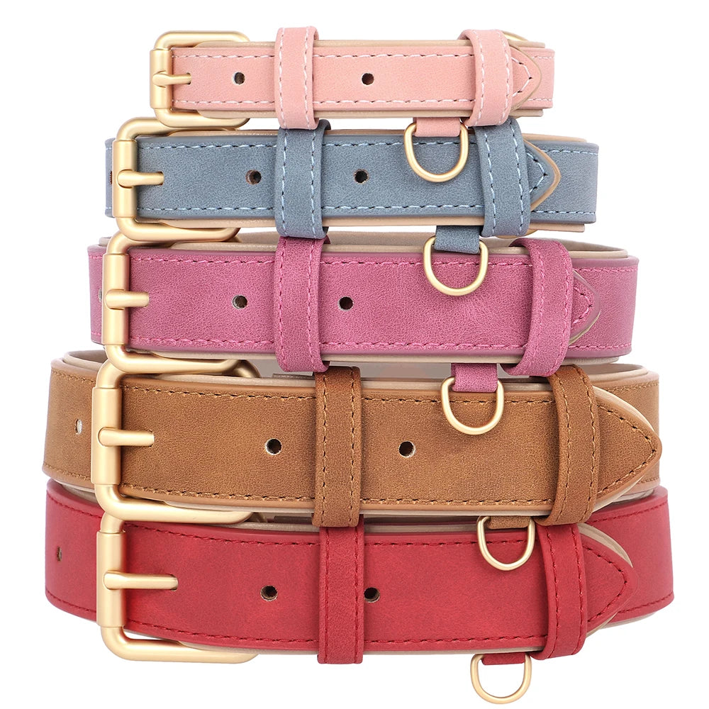 Soft Padded Dog Collar Leash Set PU Leather Pet Dog Collars Necklace With Walking Lead Rope Adjustable For Small Medium Dogs Pug Beauty World Shop