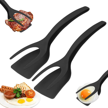New 2 in 1 Grip Flip Spatula Tongs Egg Flipper Spatula Nylon Non Stick Coating Pancake Fish French Toast Omelet Making Tool Beauty World Shop