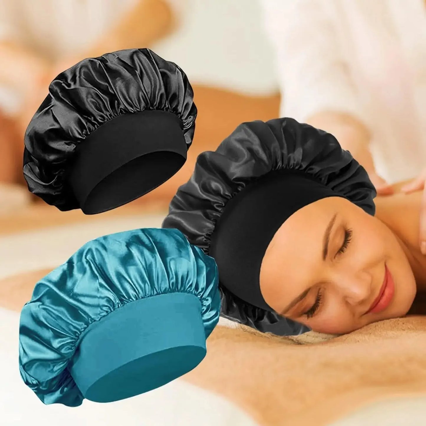 Wide-brimmed High Elastic Hair Band Female Pile Cap Autumn Lunar November Beauty Hair Care Hat Satin Nightcap Beauty Fashion