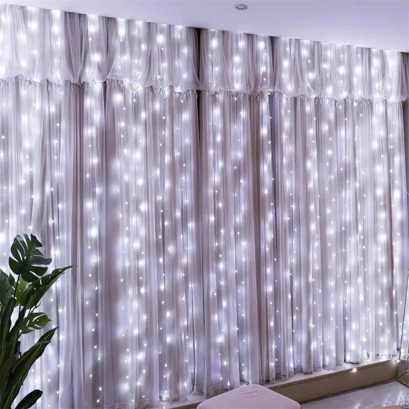 Christmas Lights LED Fairy String Curtain Lights 8 Mode Remote USB Festoon Christmas Decor For Home Holiday New Year Lamp Beauty Fashion