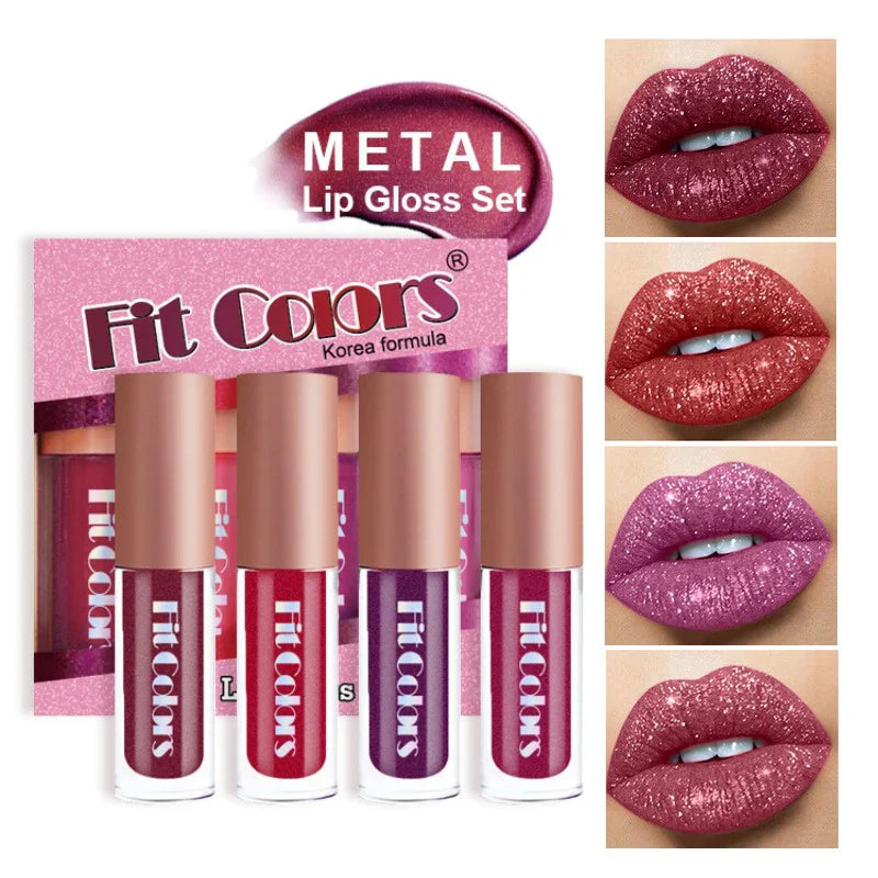 Fit Colors Velvet Lip Gloss Set — 4-Piece Non-Transfer, Diamond Finish, Long-Lasting Lip Gloss Collection Beauty Trend Shop