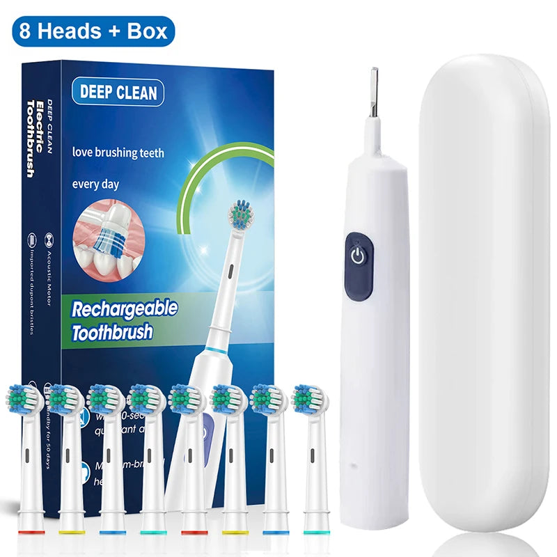 Electric Toothbrush Rotary Rechargeable Electric Toothbrush for Adults Rotating Electric Toothbrushes with 8 Soft Brush Heads Beauty World Shop