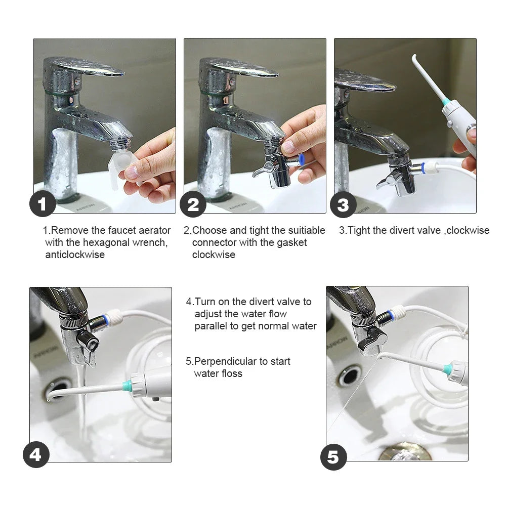 Dental Water Flosser Faucet Oral Irrigator Floss Dental Irrigator Portable Dental Water Jet Teeth Cleaning Mouth Washing Machine