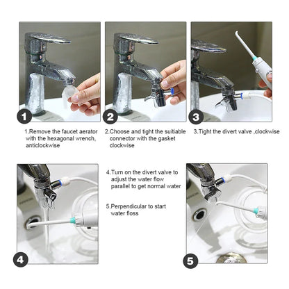 Dental Water Flosser Faucet Oral Irrigator Floss Dental Irrigator Portable Dental Water Jet Teeth Cleaning Mouth Washing Machine