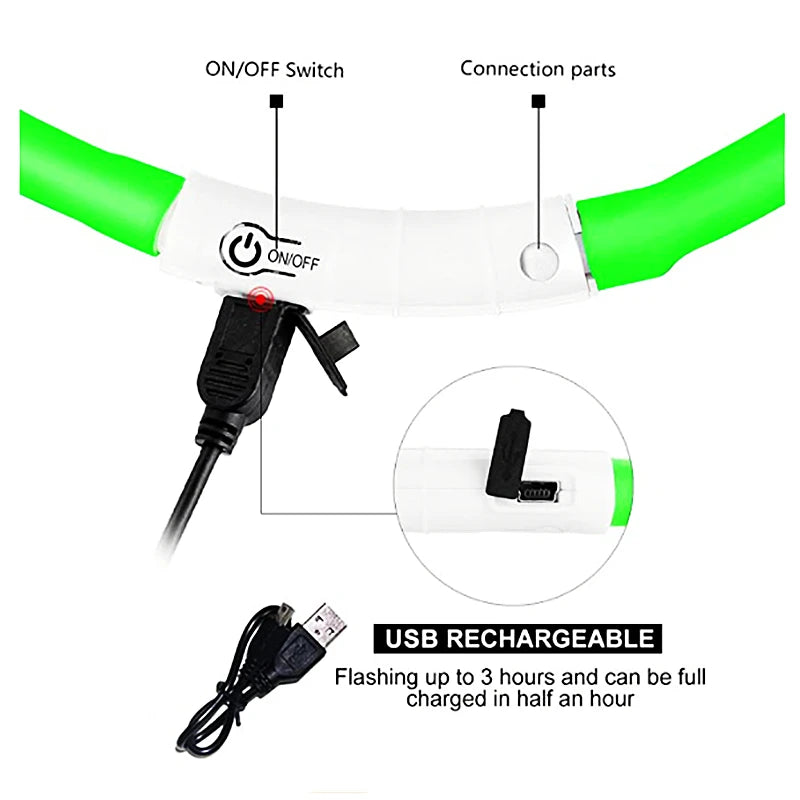 USB Rechargeable Luminous Collar Adjustable Led Glowing Dog Collar for Large Small Dogs Cat Night Light Collar Pet Safety Harnes Beauty World Shop