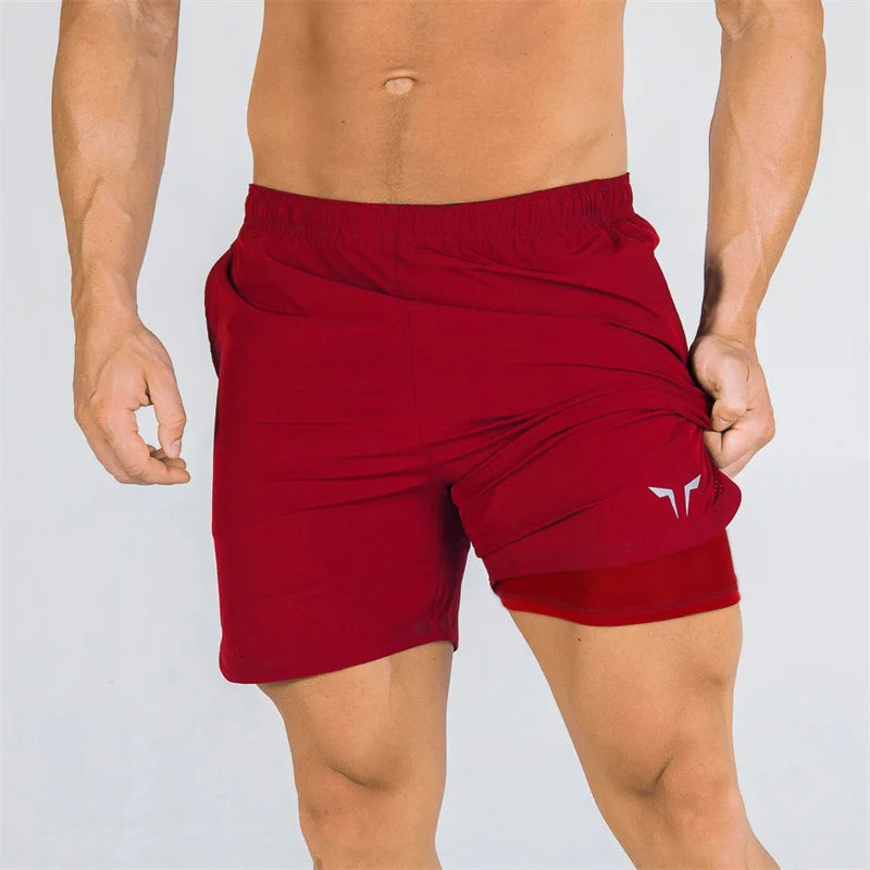 double-deck fitness sports shorts men summer slim quick drying breathable woven Shorts Men's sweatpants training gym clothing Beauty World Shop