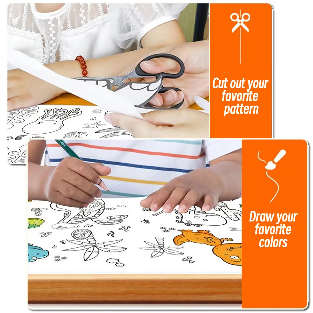 90cm Animal Canvas Children's Drawing Roll DIY Coloring Paper Roll Color Filling Graffiti Paper-cut Painting Educational School Beauty World Shop