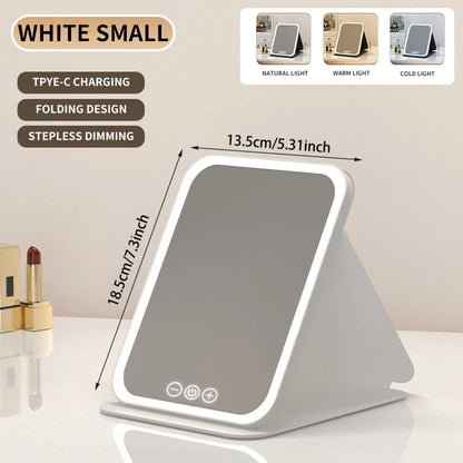 3 Colors Dimmable LED Makeup Mirror with Touch Screen Fold Cosmetic Makeup Mirror Rechargeable Tabletop for Travel & Home Use Beauty World Shop