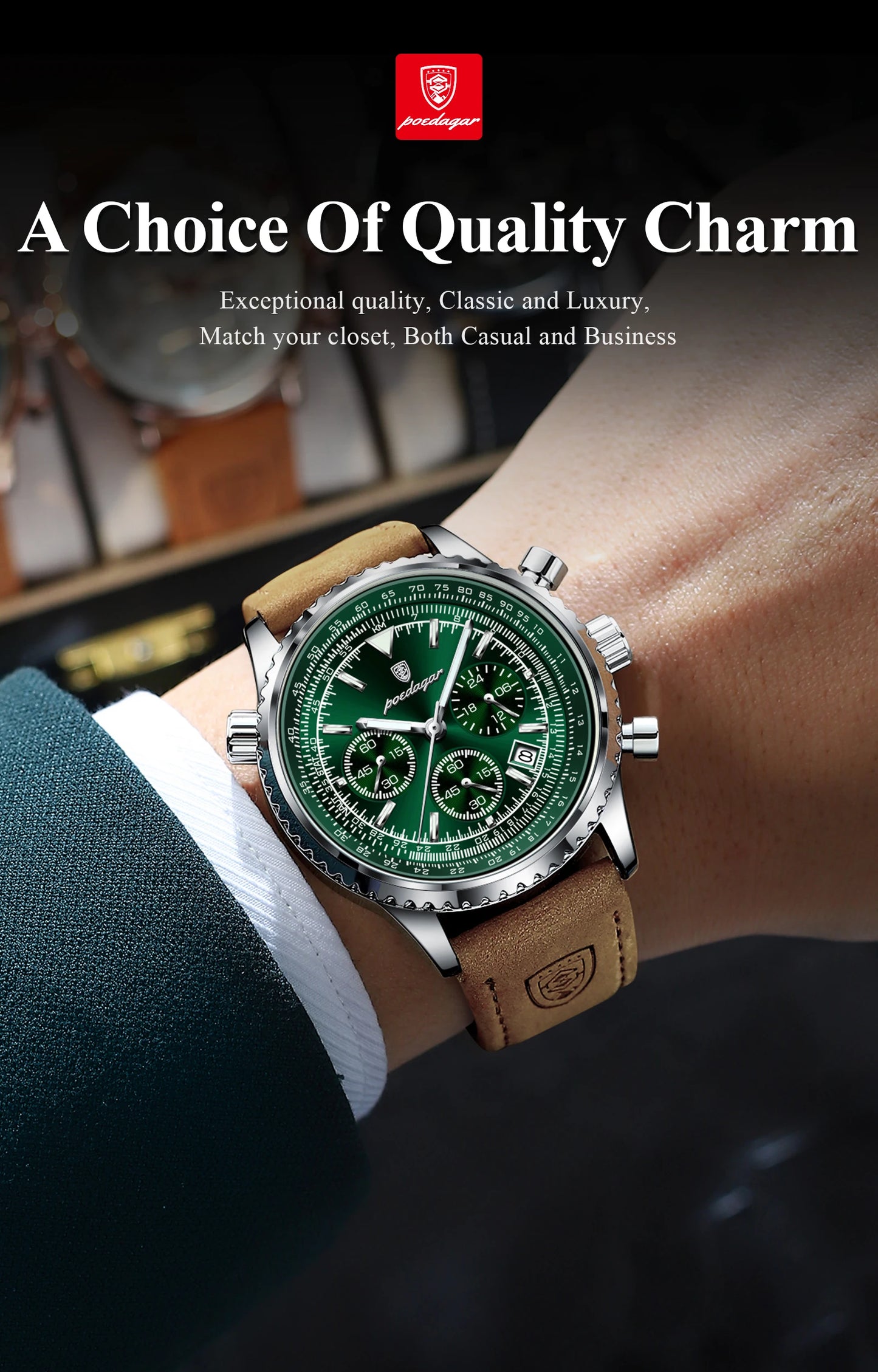 POEDAGAR Luxury Business Men's Watch Waterproof Luminous Date Chronograph Leather Man Clock Fashion Quartz Watches For Men Reloj Beauty World Shop