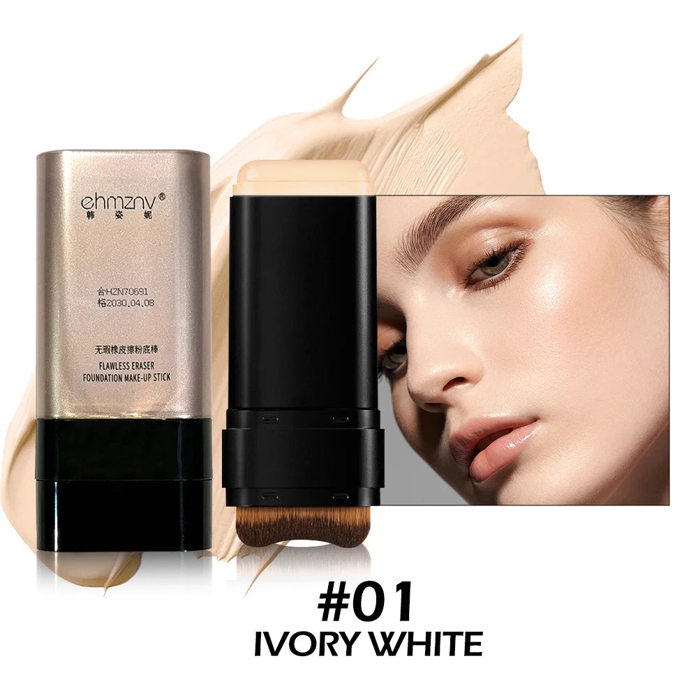 Dual-Head Foundation Stick | Built-in Brush, One-Step Application & Touch-Up, Lightweight & Long-Lasting, No Cakey Beauty World Shop