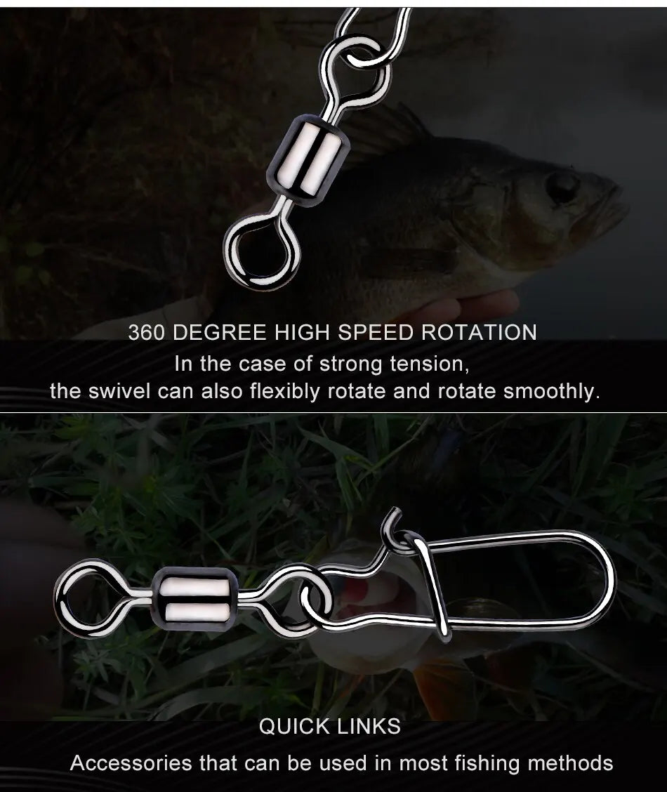 MEREDITH Pike Fishing Accessories Connector 50PCS Pin Bearing Rolling Swivel Stainless Steel Snap Fishhook Lure Swivels Tackle Beauty World Shop