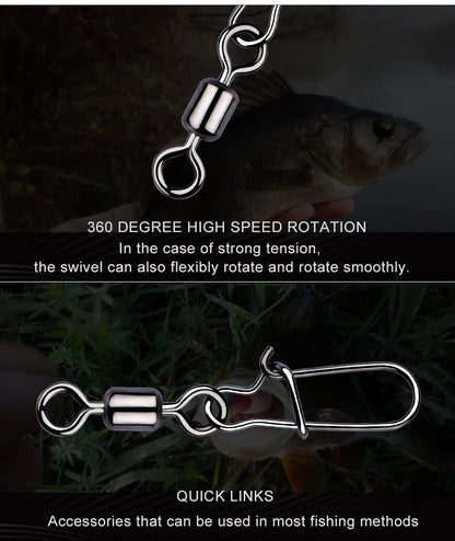 MEREDITH Pike Fishing Accessories Connector 50PCS Pin Bearing Rolling Swivel Stainless Steel Snap Fishhook Lure Swivels Tackle Beauty World Shop