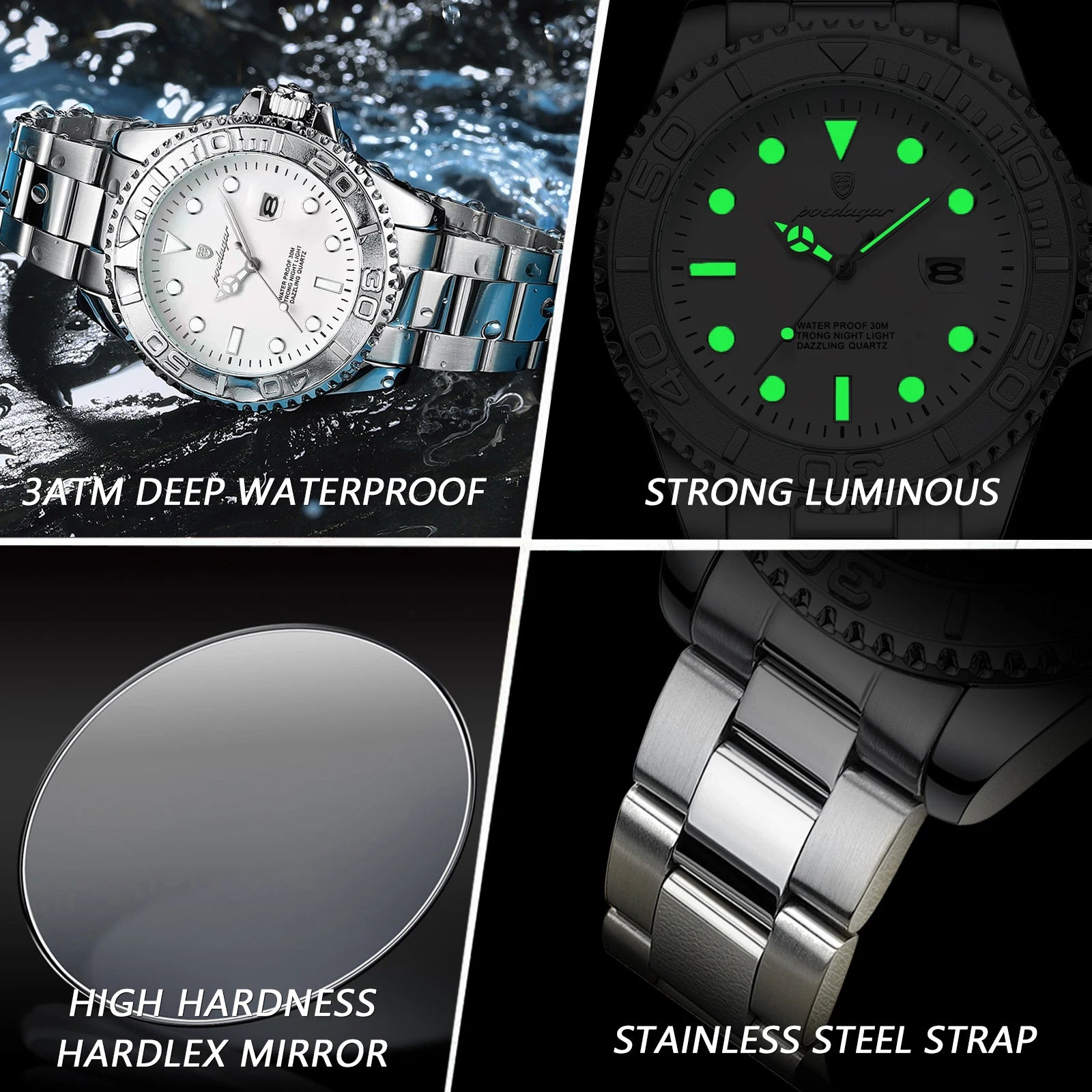 POEDAGAR Casual Fashion Man Wristwatch Waterproof Luminous Date Exquisite Men Watch Stainless Steel Classic Men's Quartz Watches Beauty World Shop