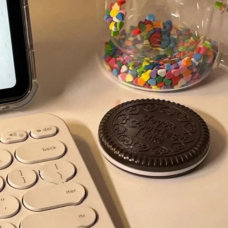 Chocolate Biscuit Round Folding Make Up Mirror Ins Kawai Outside Pocket Mirrors Women Small Cocoa Mirror with Combs Black Coffee Beauty World Shop