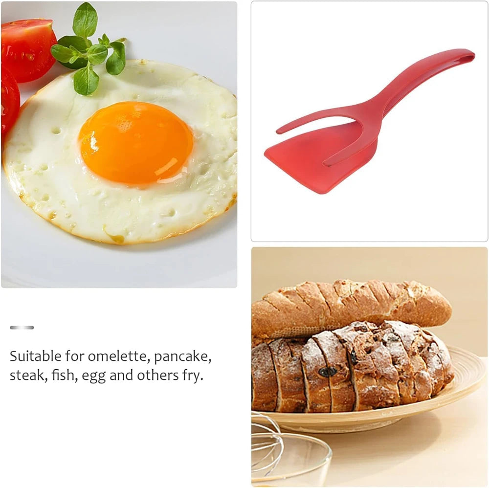 New 2 in 1 Grip Flip Spatula Tongs Egg Flipper Spatula Nylon Non Stick Coating Pancake Fish French Toast Omelet Making Tool Beauty World Shop