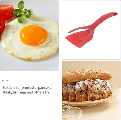 New 2 in 1 Grip Flip Spatula Tongs Egg Flipper Spatula Nylon Non Stick Coating Pancake Fish French Toast Omelet Making Tool Beauty World Shop