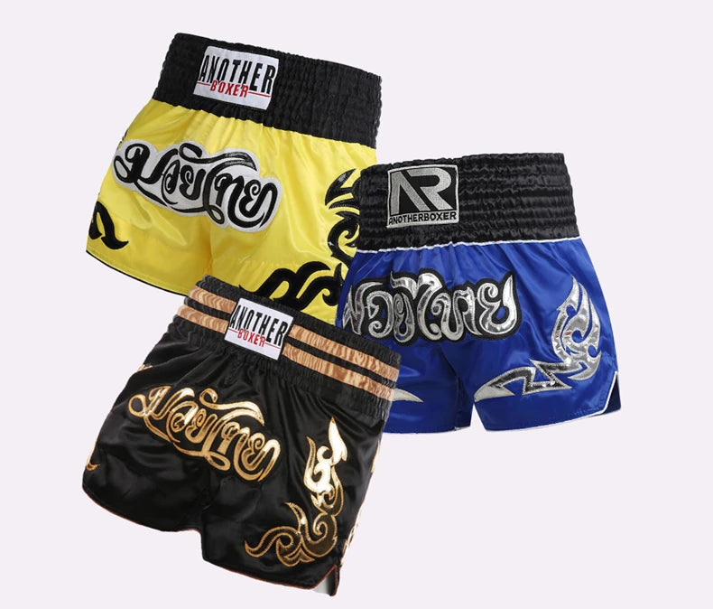 ANOTHERBOXER Muay Thai Shorts, Embroidered MMA Fighting Clothing for Men, Women, Kids, Cheap Boxing Training Short Pants
