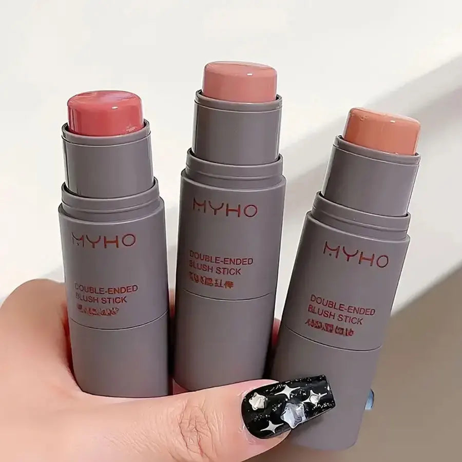Double Head Sponge Monochrome Powder Blusher Lip and Cheek Dual-Use Durable Matte Natural Rouge Powder Blusher Stick Light Natur Beauty World Shop