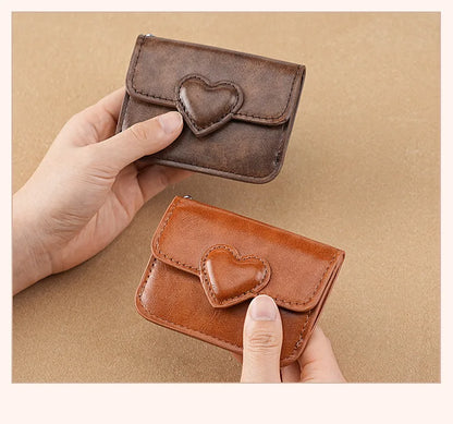 PULeather Card Holder Purse Women Cute Heart Shaped Small Wallet Multi-card Anti-magnetic Card Holder Travel Cash Coin Bag Beauty World Shop