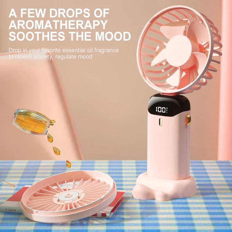 Portable Handheld Mini Fan Foldable Neck Hanging Fans 5 Speed USB Rechargeable Fan with Phone Stand and Display Screen 1800mAh Beauty World Shop