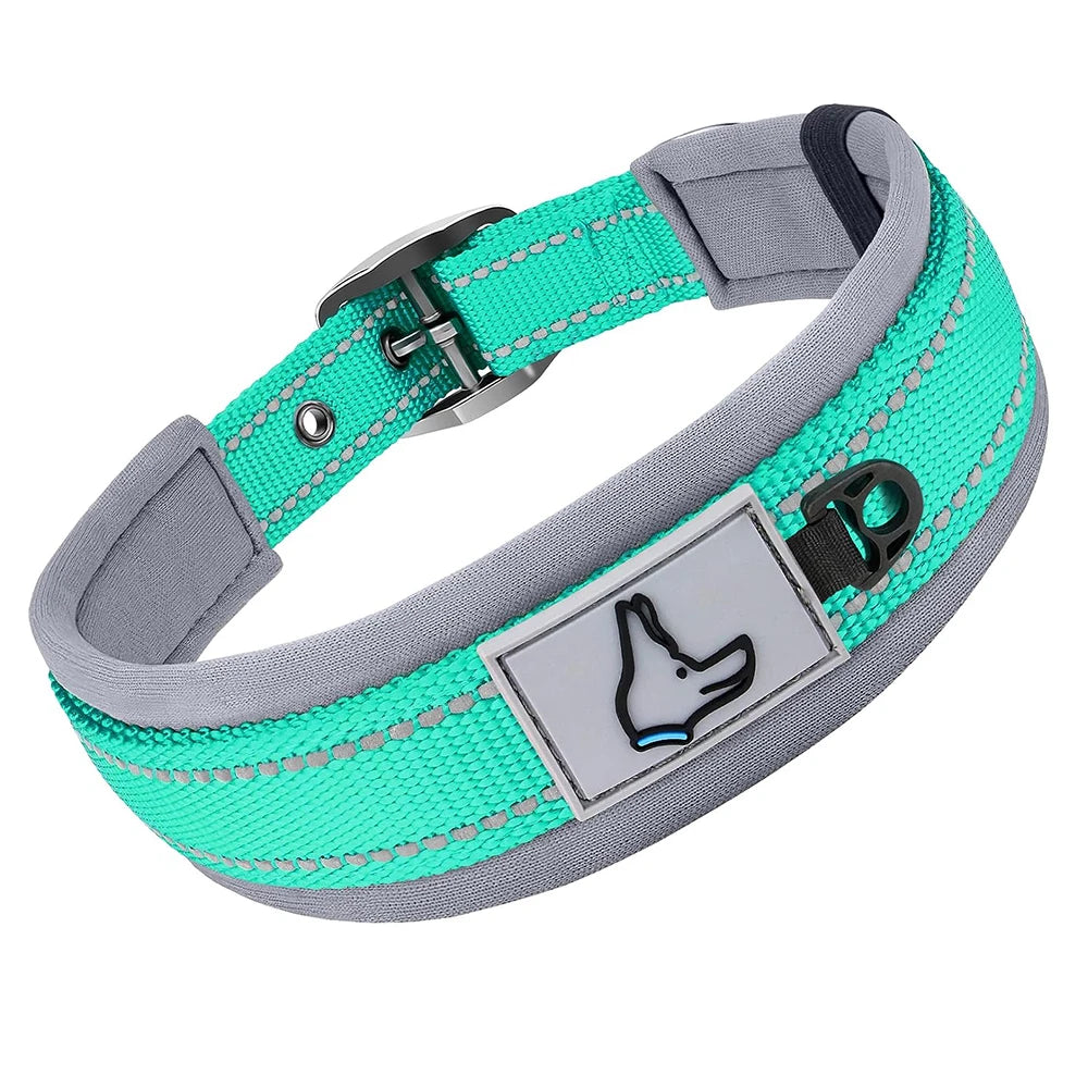 Padded Dog Collars for small Medium large Dogs Reflective Wide Pet Collars Adjustable Heavy Duty Nylon Neoprene Dog Collar Beauty World Shop