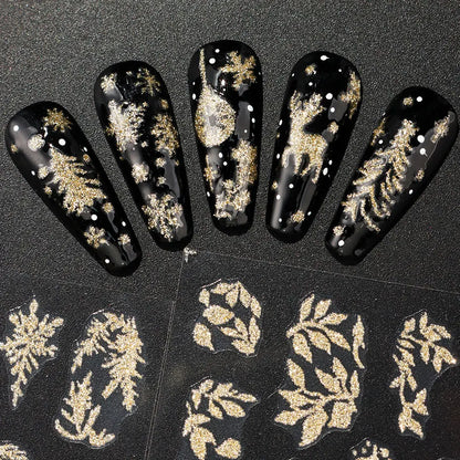 2PCS Golden Glitter Leaf Nail Art Stickers Shinny Christmas Trees Snowflake Sliders Japanese Winter Y2K Leaves Manicure Decor Beauty World Shop