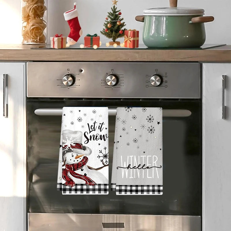 2pcs Christmas Kitchen Towels Buffalo Plaid Xmas Hand Towels Christmas Decorations for Home 2025 Navidad Noel Dish Towels Gifts Beauty World Shop