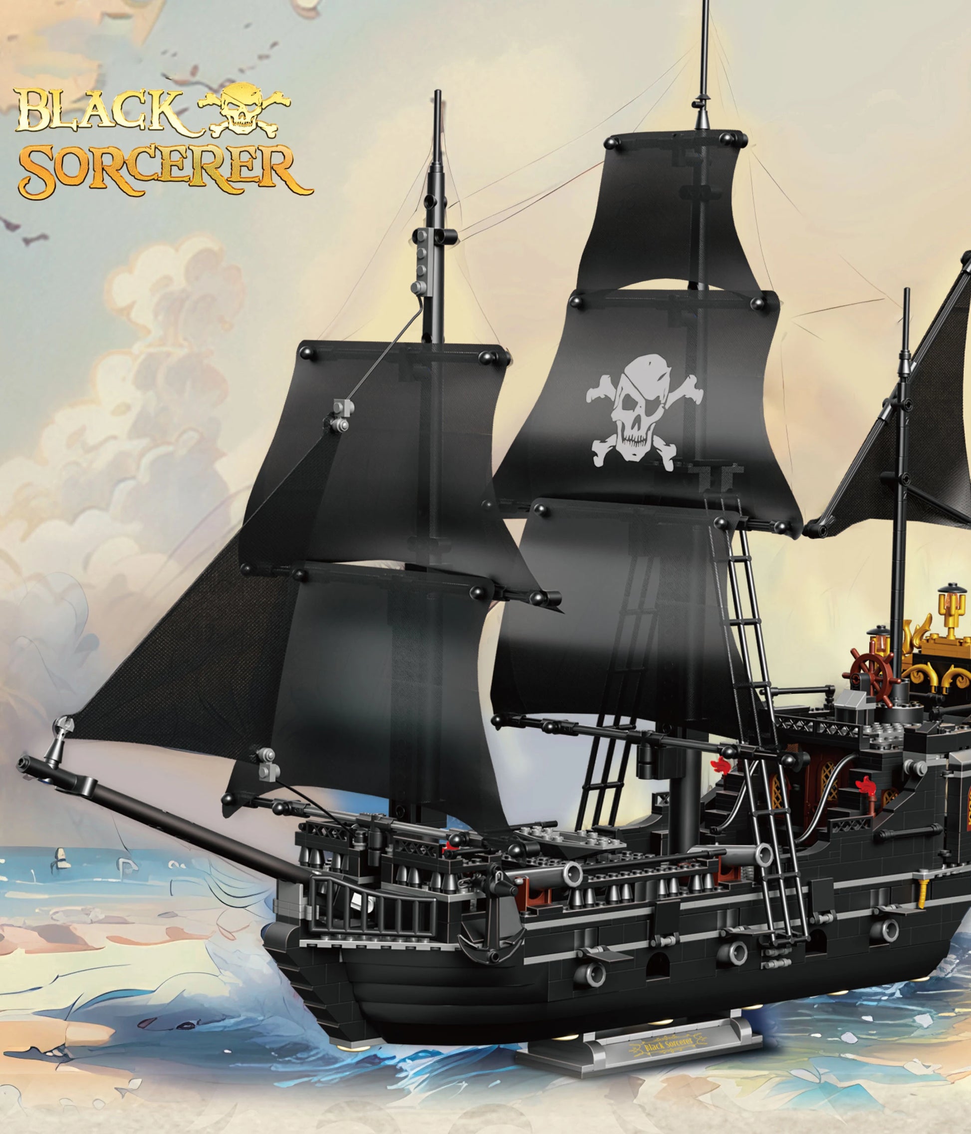 1424PCS Black Pirate Ship Building Blocks Skeleton Ghost Boat Model Assembly Bricks Toys Desktop Decoration Kids Holiday Gifts Beauty World Shop