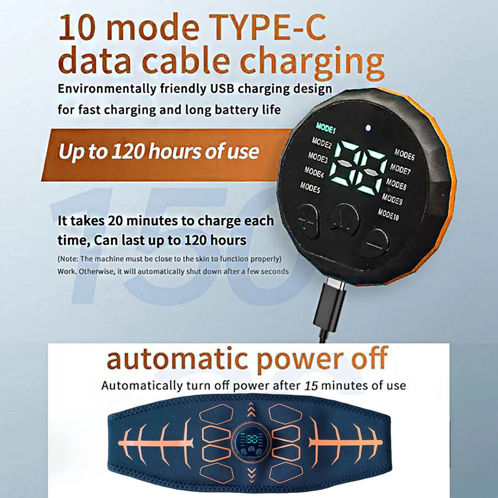 Muscle Toner Smart Abdominal Toning Belt EMS Muscle Stimulator Ab Trainer USB Charge Body Massager Weight Loss Fitness Equipment Beauty World Shop