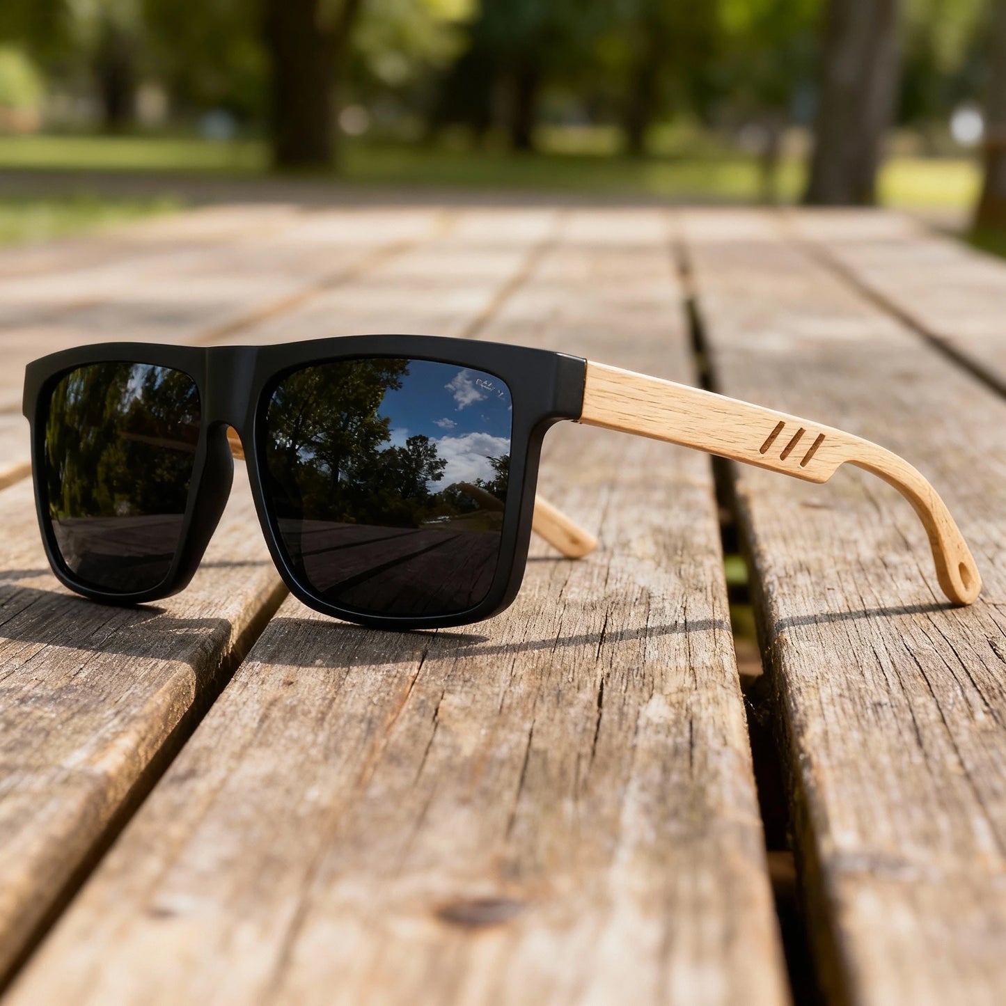 New Fashion Square Sunglasses - Wood Grain Spring Hinge, UV400 Unisex for Driving, Hiking & Travel Beauty World Shop