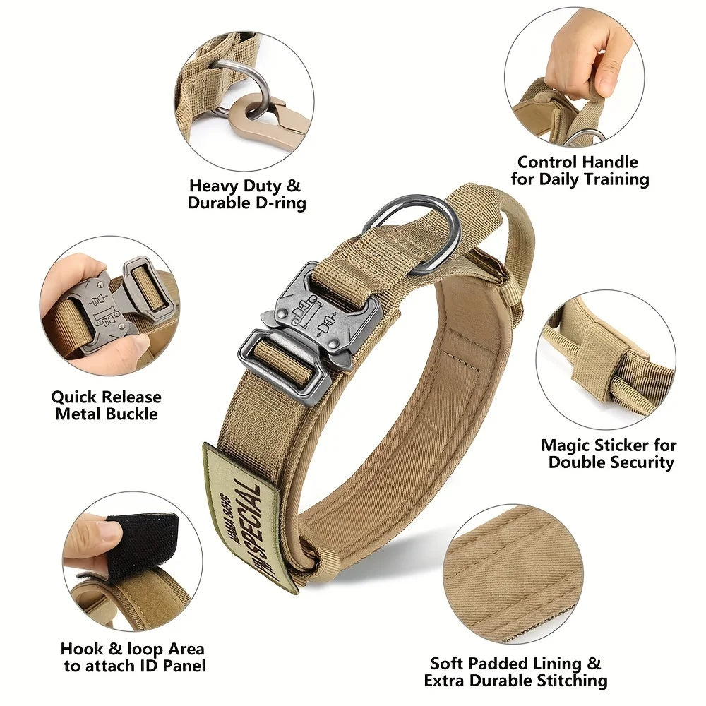 Heavy Duty Tactical Dog Collars with Handle Military Collar with Patch Outdoor Training and Walking for Medium and Large Dogs Beauty World Shop