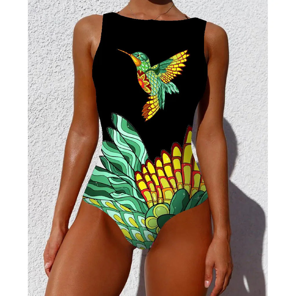 2026 New Printed One-piece Swimsuit Classic Printed Lace Up Swimsuit Women's Push Up Flower One-piece Suit Beach Wear For Female Beauty World Shop