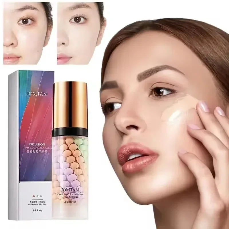 Face Makeup Primer Tri-color Cream Contour Color Isolation Waterproof Makeup Foundation Natural Makeup Base Cream 40g Beauty World Shop