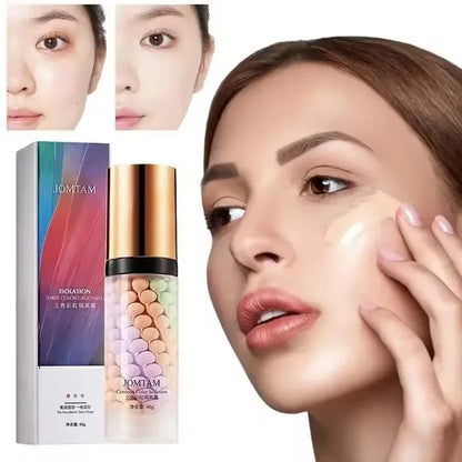 Face Makeup Primer Tri-color Cream Contour Color Isolation Waterproof Makeup Foundation Natural Makeup Base Cream 40g Beauty World Shop
