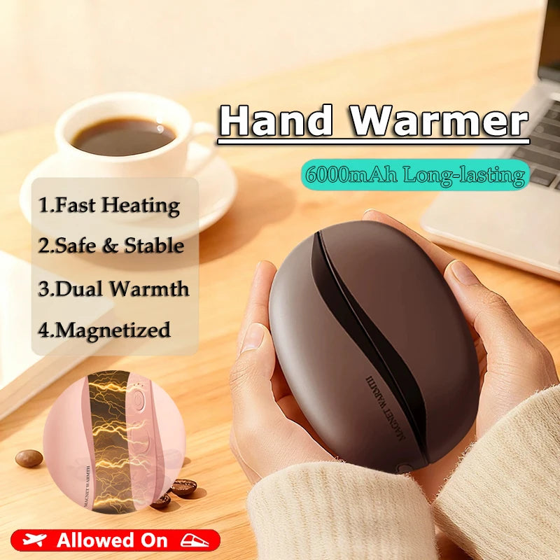 Hand Warmer Rechargeable Magnetic Design Electric Handwarmers 6000mah Split-type Skin-friendly Material Electric Heater Beauty World Shop