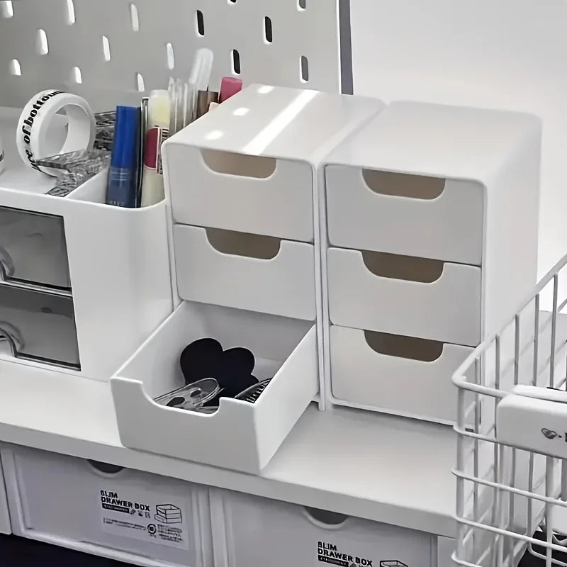 Chic 3-Tier Desk Organizer with Drawers - Ideal for Office Supplies, Jewelry & Cosmetics Storage - Portable Divider Box Beauty World Shop