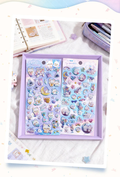 3 pcs/6 pcs Sweet Candy Pets Cat Coffee Cakes Flash Puffy 3D Stickers Scrapbooking Diy Diary Stationery Stickers School Supplies Beauty World Shop