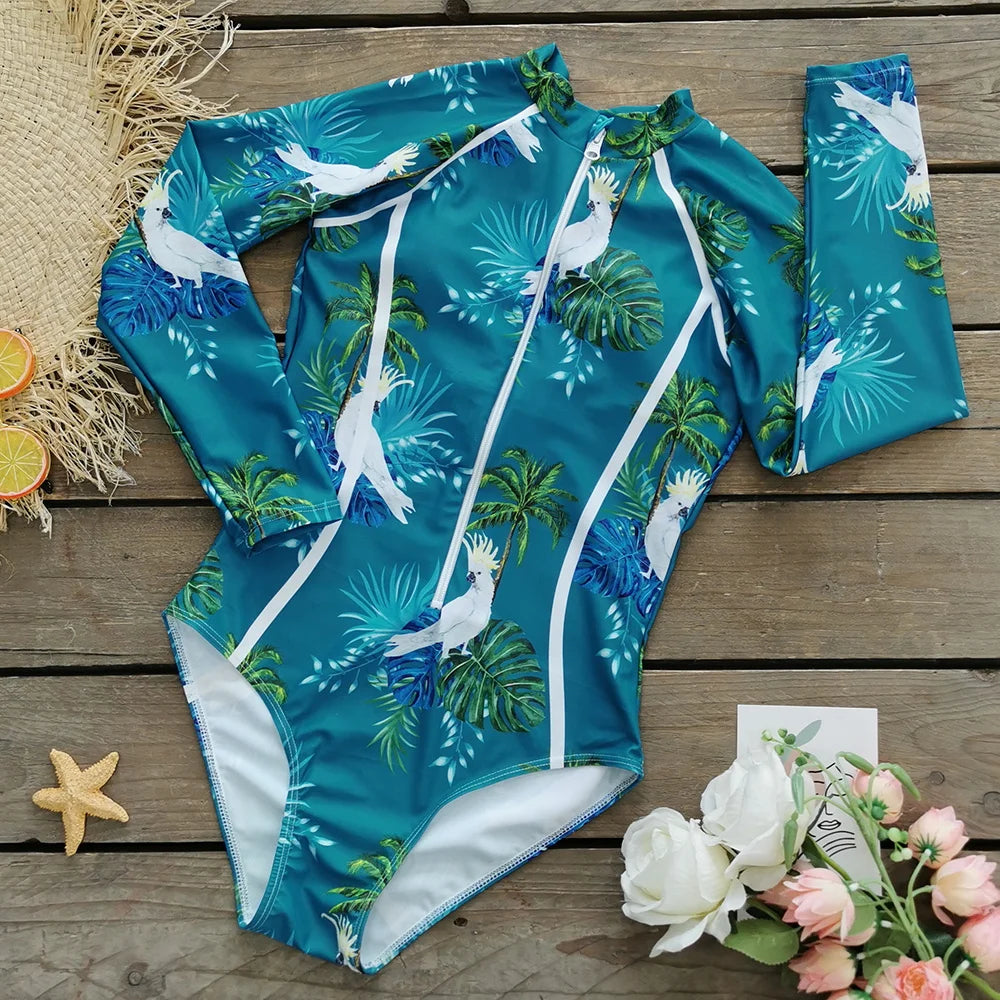 2026 Surfing Sport Swimsuit Long Sleeves Women One Piece Swimsuit  Swimwear Solid Monokini Bathing Suit Tropical Bodysuit Female Beauty World Shop