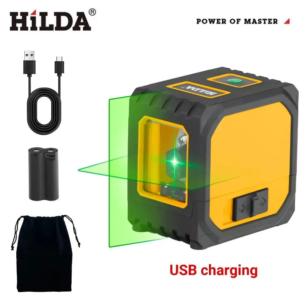 HILDA 2-Line Green Laser Level Self-Leveling Cross Line, Mini Size USB Charging Convenient to Carry High Visibility Beams Beauty World Shop