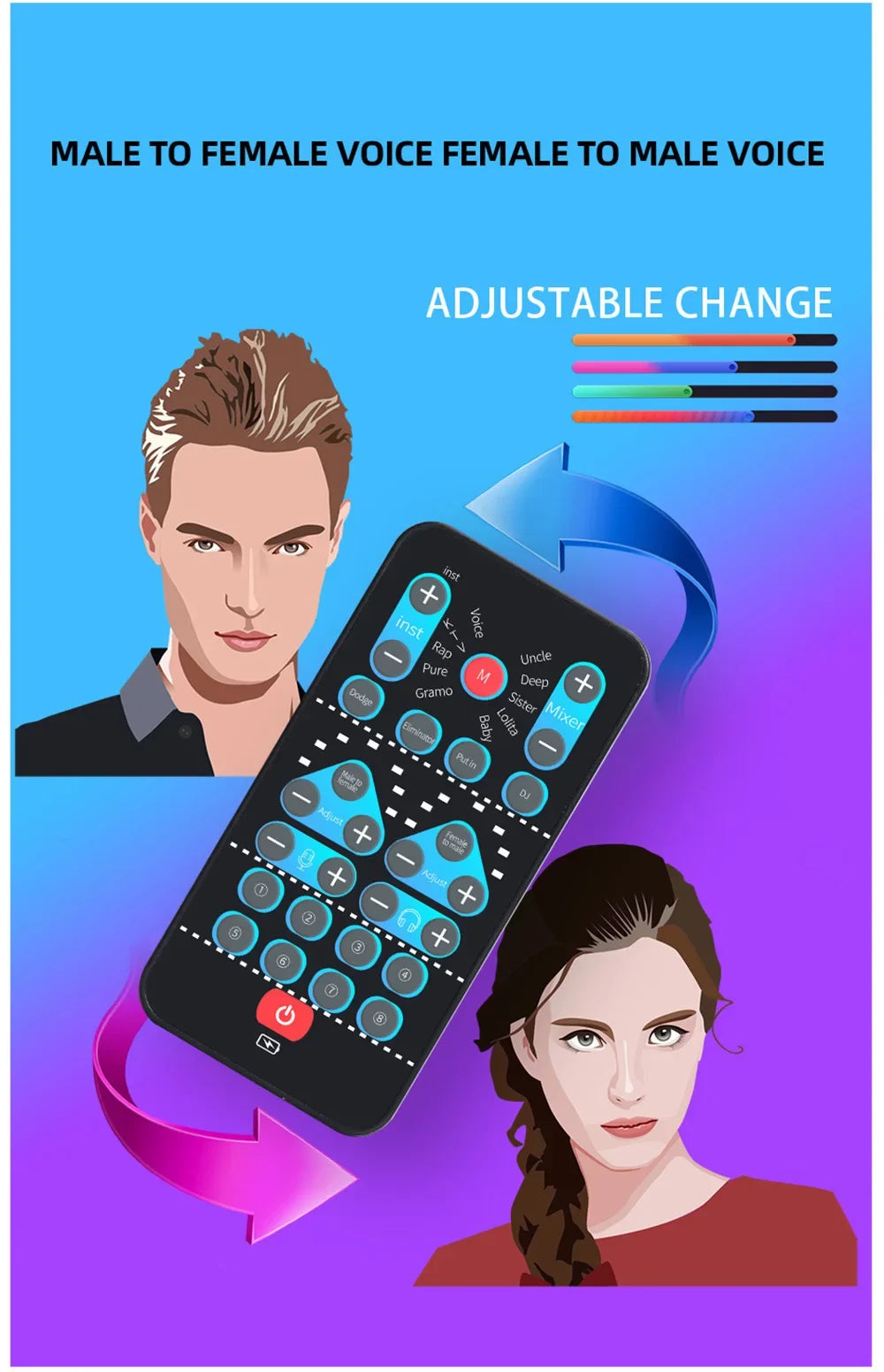 M10 Voice Changer Device Karaoke Function Male Female Voice Switch Universal Portable Sound Changer Card Fine Tuning for Live Beauty World Shop