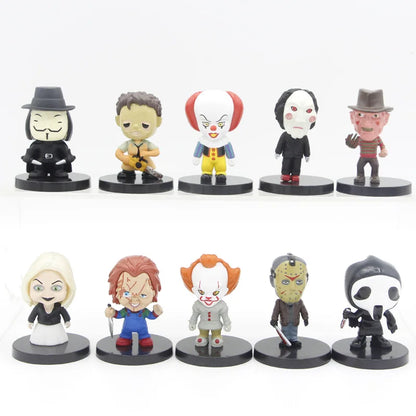 10 Pieces / Set Horror Film Series Jason Freddy Clown Action Figure Toys PVC Model Halloween Gift Vinyl Figurine Doll Gift Beauty World Shop