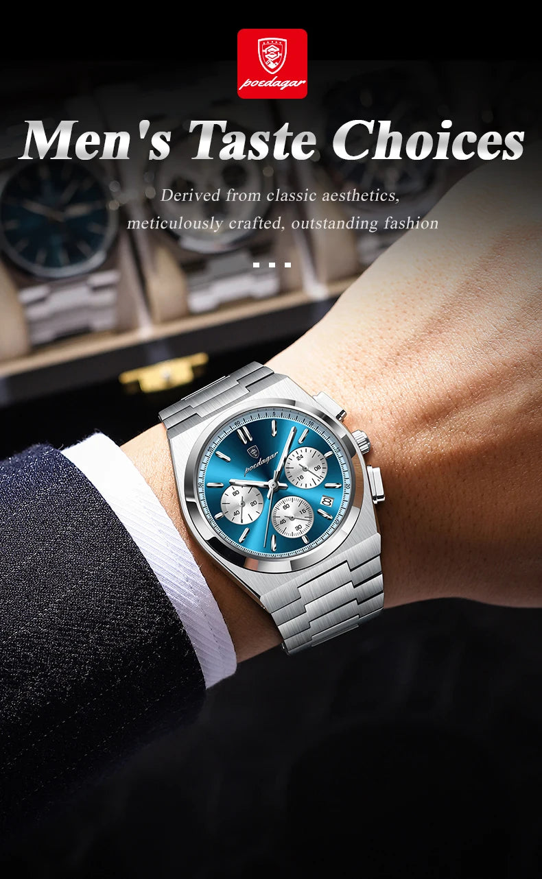 POEDAGAR Fashion Man Watches Chronograph Date Stainless Steel Casual Men Wristwatch Waterproof Luminous Men's Quartz Watch Reloj Beauty World Shop