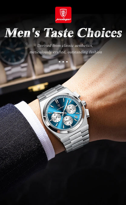 POEDAGAR Fashion Man Watches Chronograph Date Stainless Steel Casual Men Wristwatch Waterproof Luminous Men's Quartz Watch Reloj Beauty World Shop