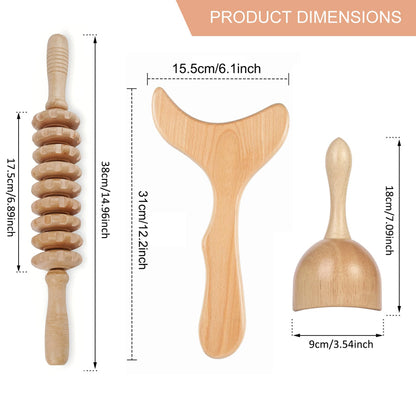 Wooden Massage Roller Tool Set, Lymphatic Drainage Massager Maderoterapia Kit, Manual Massage Tool for Body Massage Gua Sha Set Beauty World Shop