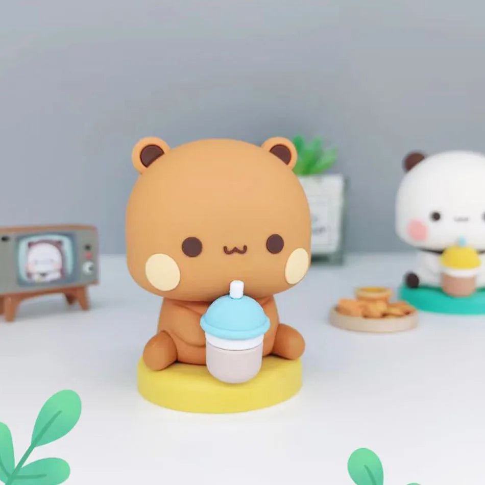 Cute Kawaii Bubu Dudu Panda Bear Figure Cartoon Exciting Bear Miniatures Collectible Animal Toy Doll Ornament Home Derocation Beauty World Shop